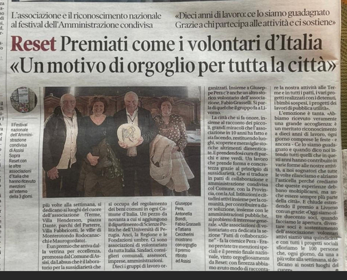 Un Trionfo di Cuore e Salmastro: Reset Premiata ad Assisi come l'Eccellenza Nazionale del Volontariato.